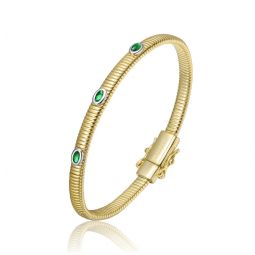 14k gold plated with emerald green cubic zirconia bangle bracelet