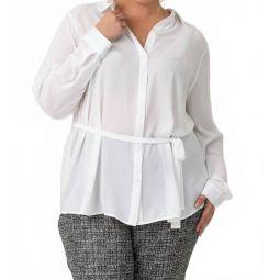 belted tunic collared blouse - plus in white
