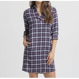 kamryn chilly morning plaid dress in nautical navy
