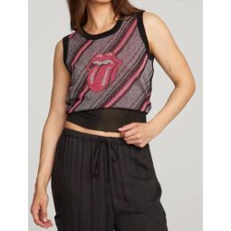 rolling stones tongue stripes top in red diagonal stripe
