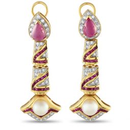 18k yellow gold 0.80ct diamond, ruby, and pearl drop earrings mf21-072925
