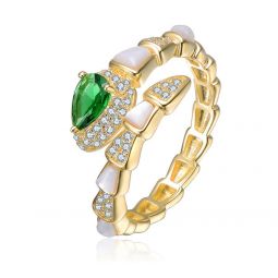 14k gold plated with white mother of pearl & colored cubic zirconia bypass ring