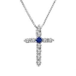 0.18ctw sapphire and diamond cross pendant in 14k white gold
