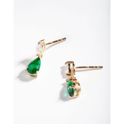 gold plated sterling silver green cubic zirconia teardrop earrings