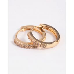 gold plated cubic zirconia small huggie hoop earrings