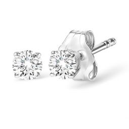 ags certified 14k white gold 1.0 cttw 4-prong set brilliant round-cut solitaire diamond push back stud earrings