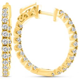 2ct diamond inside outside 14k yellow gold hoops 10 grams lock 1 tall