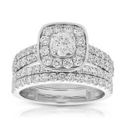 2 cttw diamond wedding engagement ring set 14k white gold bridal style cushion