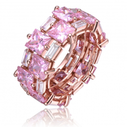 gv sterling silver 18k rose gold plated with pink ice & cubic zirconia chunky double row eternity band ring