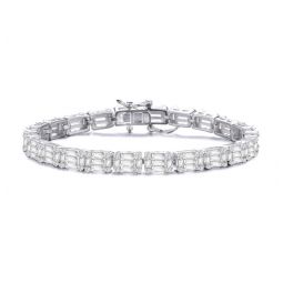 sterling silver white gold plated with clear cubic zirconia cluster tennis bracelet