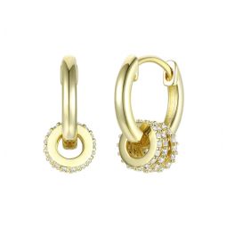 14k gold plated with clear round cubic zirconia small hoop earrings