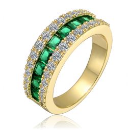 sterling silver 14k gold plated with emerald green and clear cubic zirconia band ring
