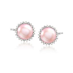 7-7.5mm pink cultured pearl and . diamond earrings
