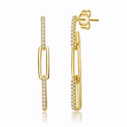14k gold plated with cubic zirconia triple oblong oval cable chain drop earrings