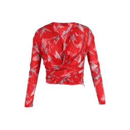 gabot pleated printed top in red silk