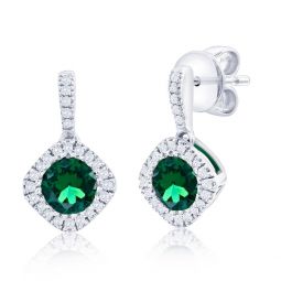 sterling silver, lab-grown emerald and natural diamond earrings - 1.17ct