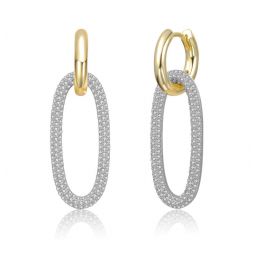 sterling silver two tone with clear cubic zirconia link drop earrings