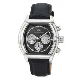 roman genuine leather silver tone & black mens watch 1292brol