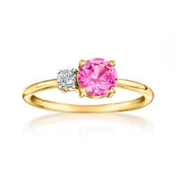 by ross-simons lab-grown pink sapphire and . lab-grown diamond ring in 18kt gold vermeil
