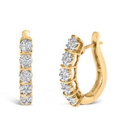 14k yellow gold 1/2 cttw diamond cluster hoop earrings