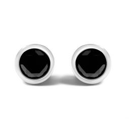 .925 sterling silver round brilliant-cut black diamond bezel-set stud earrings with screw backs