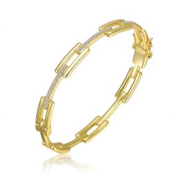 14k gold plated with clear cubic zirconia rectangular link bracelet