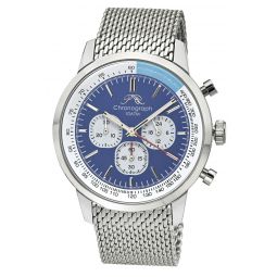 simon stainless steel chronograph silver tone & blue mens watch 1321csis