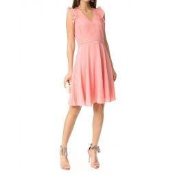 a-line silk sleeveless ruffled dress in peach