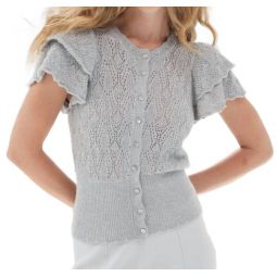 ruffle sleeve diamond pointelle cardigan in shadow