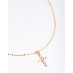 gold plated cubic zirconia cross necklace
