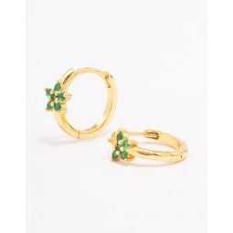 gold plated sterling silver cubic zirconia flower huggie earrings