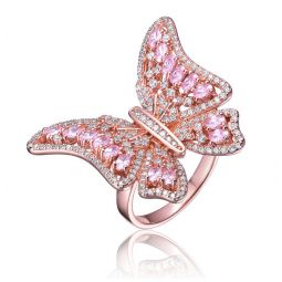 18k rose gold plated with pink cubic zirconia butterfly ring