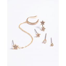 gold cubic zirconia star stack 6-pack earrings