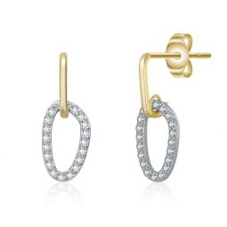 two tone with clear cubic zirconia oval shaped drop earrings