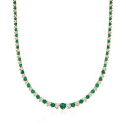 emerald and diamond tennis necklace in 18kt gold over sterling