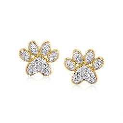 canaria diamond paw print earrings in 10kt yellow gold