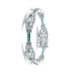 sterling silver white gold plated with colored cubic zirconia oval link bracelet