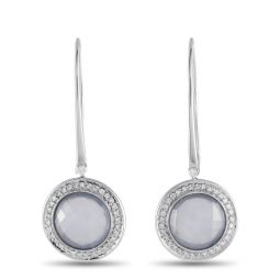 18k white gold 0.65ct diamond and chalcedony drop earrings 200480