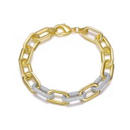 two-tone with clear cubic zirconia link chain bracelet