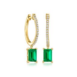 by ross-simons lab-grown emerald and . lab-grown diamond hoop drop earrings in 18kt gold vermeil