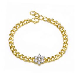 14k gold plated with clear cubic zirconia flower bloom bracelet
