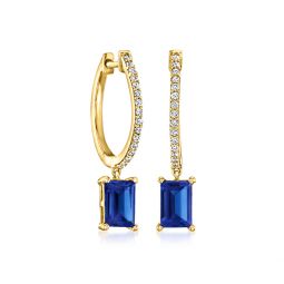 by ross-simons lab-grown sapphire and . lab-grown diamond hoop drop earrings in 18kt gold vermeil