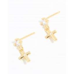 gold plated sterling silver cubic zirconia cross drop earrings