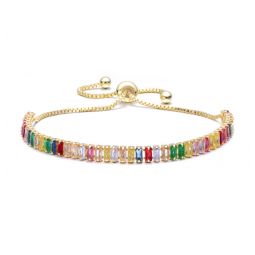 14k gold plated with multi-colored cubic zirconia adjustable bolo clasp bracelet