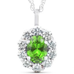 1 3/4ct oval peridot & genuine diamond halo pendant 14k white gold