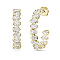 14kt gold lab grown bezel pear shaped diamond in & out hoop earring 6cts tw def vs bezel set hoop
