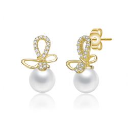14k gold plated with clear cubic zirconia & mother of pearl drop earrings