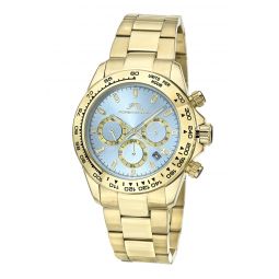 preston stainless steel gold tone & ice blue mens watch 1036bprs