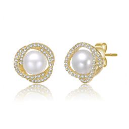 14k gold plated with clear cubic zirconia & mother of pearl stud earrings