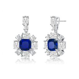 white gold plating with sapphire blue & white cubic zirconia accent dangle earrings
